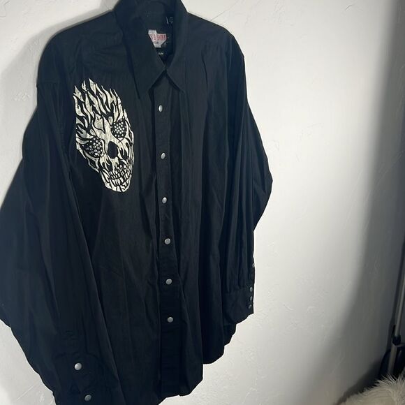 🔥 BROOKS & DUNN Collection Panhandle Slim “Flaming Skull” Western Snap Shirt Lg - Picture 6 of 10
